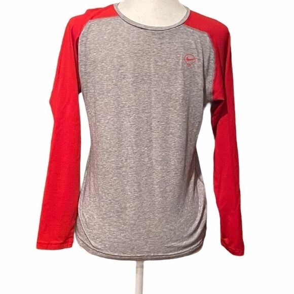 Nike Fastpitch LongSleeve Shirt Size Medium DriFit Baseball Shirt Red/Grey - Picture 2 of 12